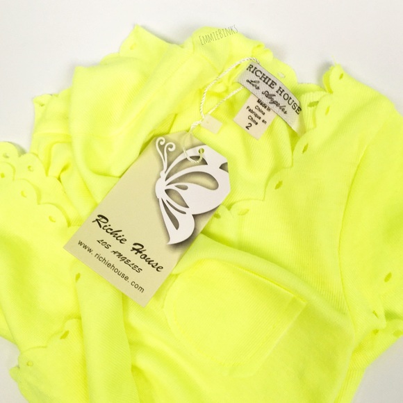 ➕NWT Girl’s Neon Boutique Pocket T-Shirt, Scallop Laser Cut Eyelet Edge - Picture 8 of 16